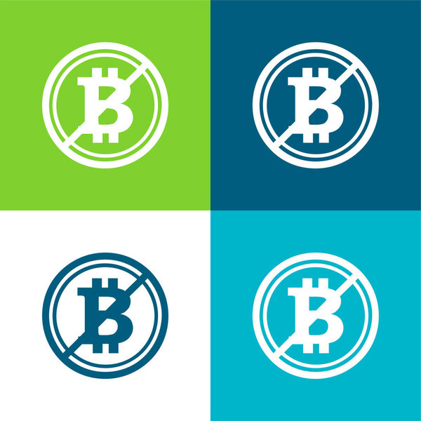 Bitcoin Not Accepted Symbol With A Slash Flat four color minimal icon set