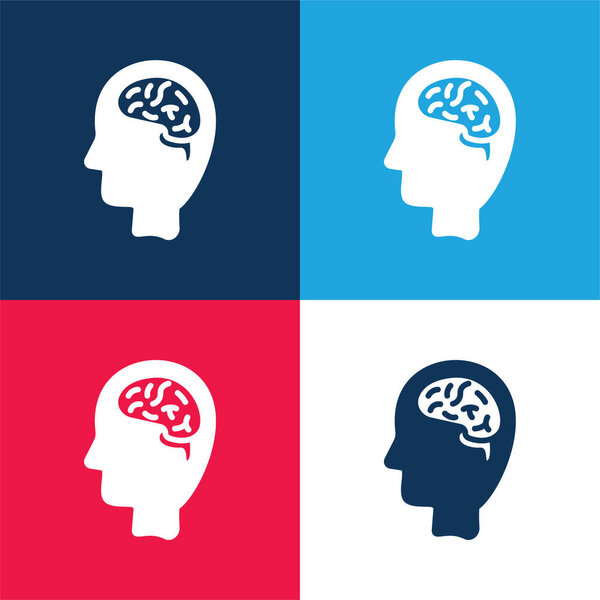 Брейн синий и красный четыре цвета минимальный набор значков
