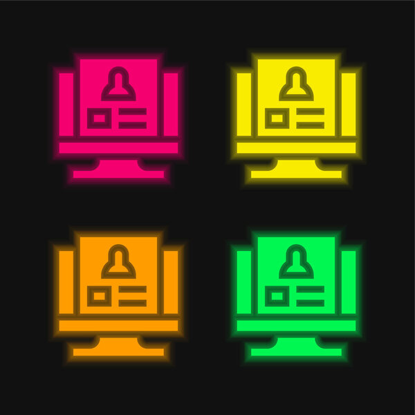 Comprobar Cuatro Colores Brillante Icono Vectores Neón — Vector de stock