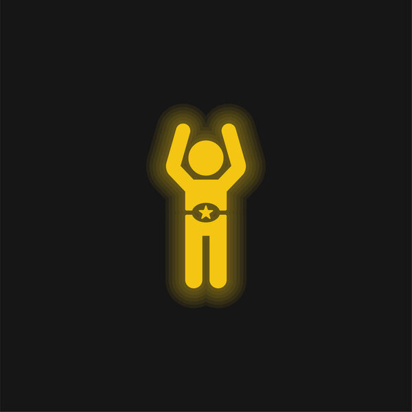 Boxer With Belt yellow glowing neon icon