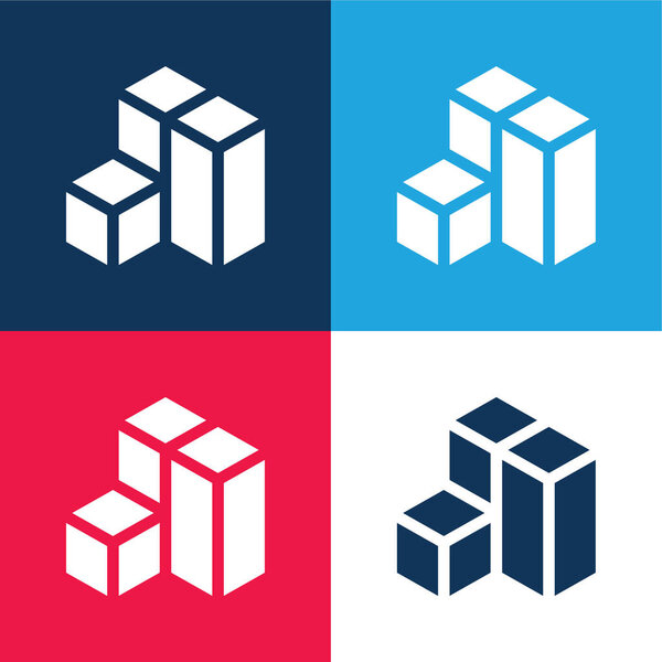 3d Modeling blue and red four color minimal icon set