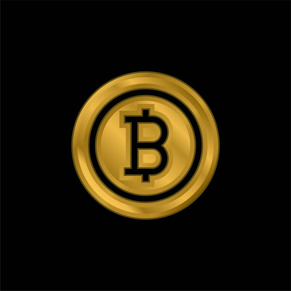 Позолоченная металлическая икона биткойна или вектор логотипа