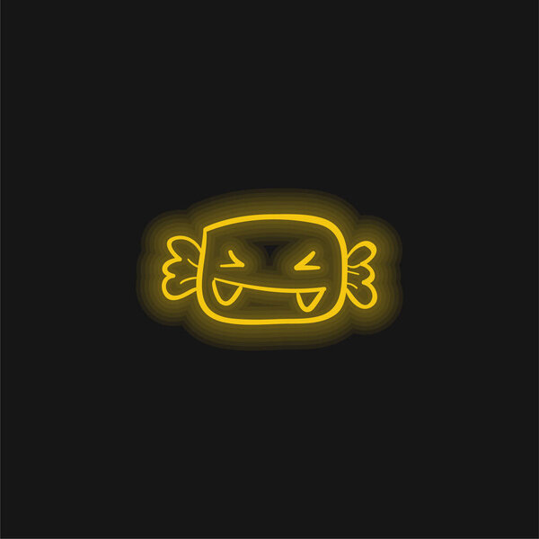 Alive Halloween Candy With Fangs yellow glowing neon icon
