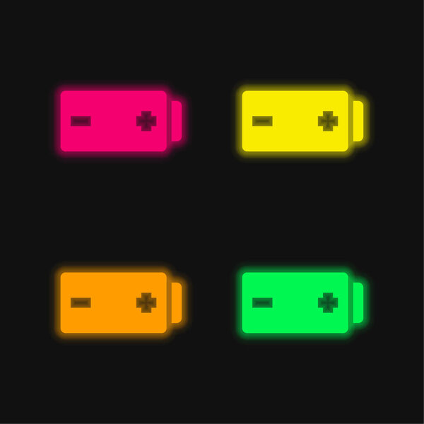 Battery four color glowing neon vector icon