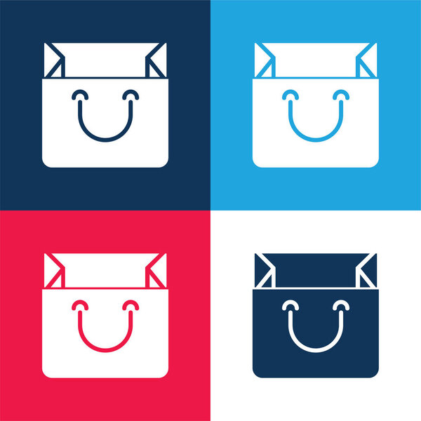 Bag blue and red four color minimal icon set