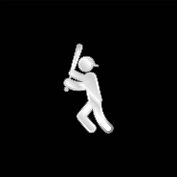 Baseball Player With Bat silver plated metallic icon