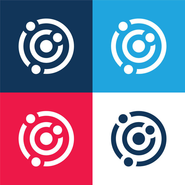 Атом синий и красный четыре цвета минимальный набор значков