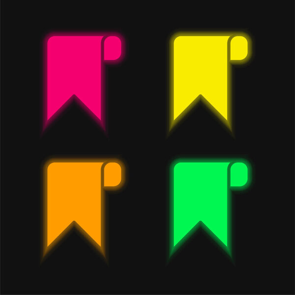 Bookmark four color glowing neon vector icon