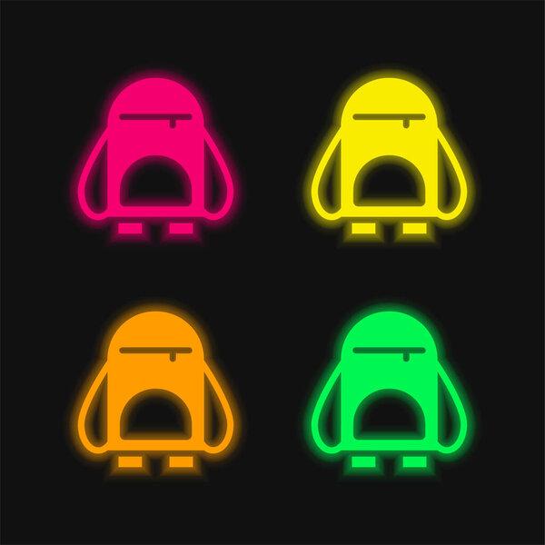 Backpack four color glowing neon vector icon