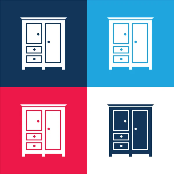 Dormitorio Negro Armario Cerrado Para Ropa Azul Rojo Conjunto Iconos — Vector de stock