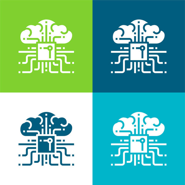 Brain Flat четыре цвета минимальный набор значков