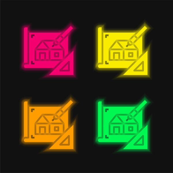 Чертеж четырехцветного светящегося неонового вектора