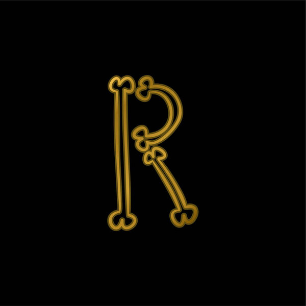 Bones Typography Outline Of Letter R gold plated metalic icon or logo vector