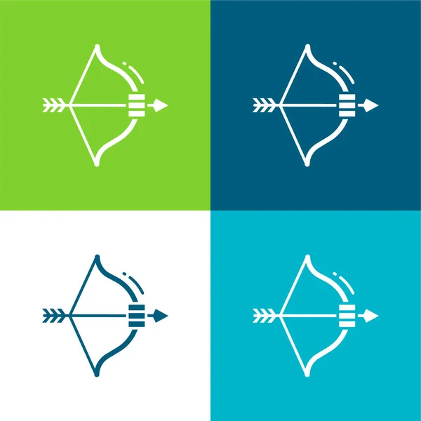 Bow Arrow Flat Four Color Minimal Icon Set — Stock Vector