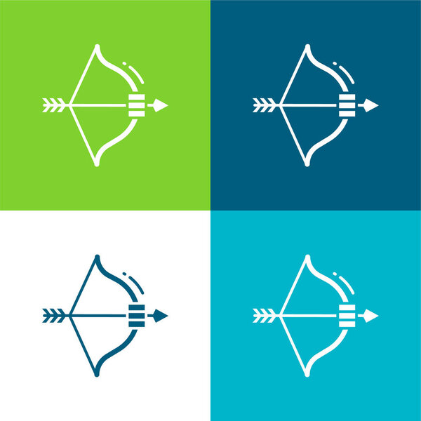 Bow And Arrow Flat four color minimal icon set