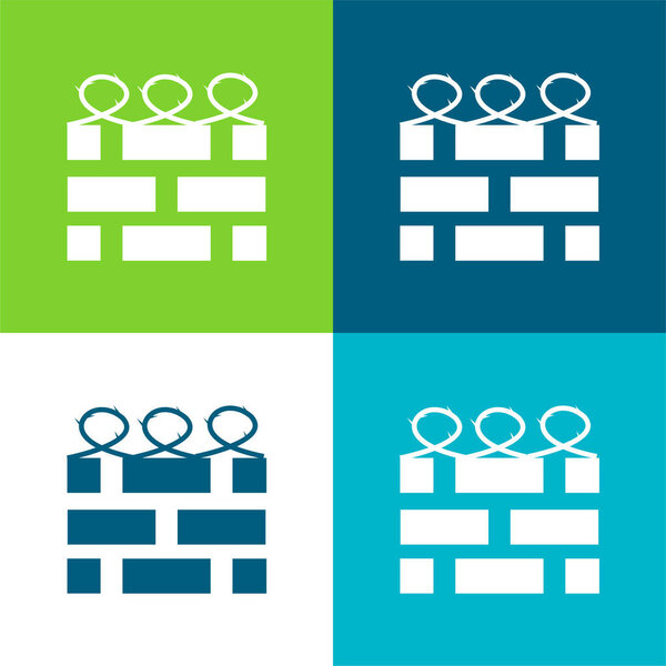 Brick Wall With Barbed Wire Flat four color minimal icon set