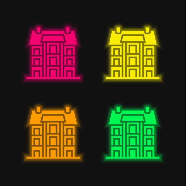 Apartment four color glowing neon vector icon