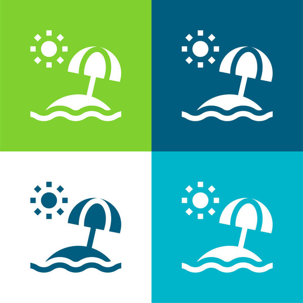 Beach Flat four color minimal icon set