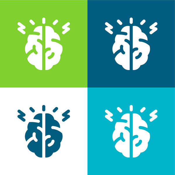 Brain Flat four color minimal icon set