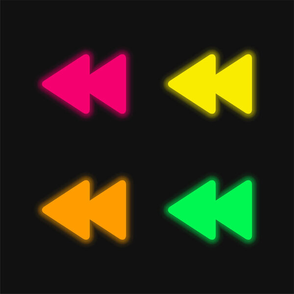 Backward Arrows Couple four color glowing neon vector icon
