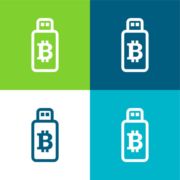 Bitcoin Знак на USB устройстве Плоский четырехцветный минимальный набор значков