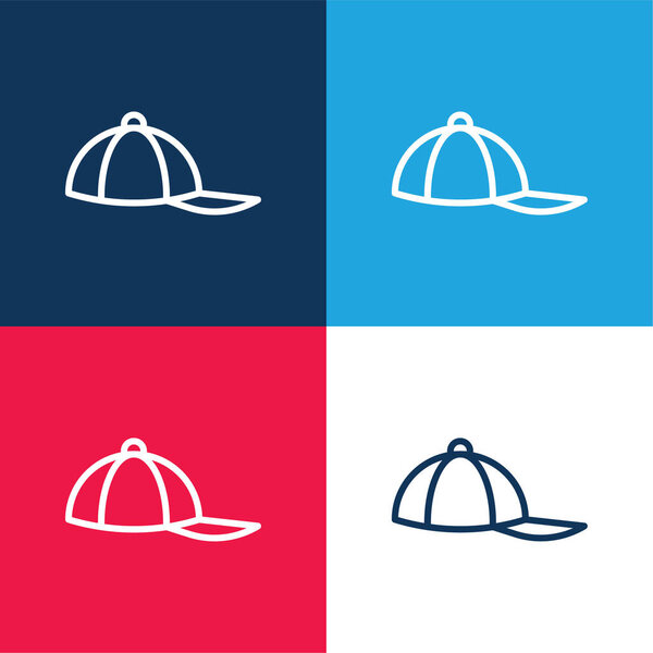 Baseball Cap blue and red four color minimal icon set