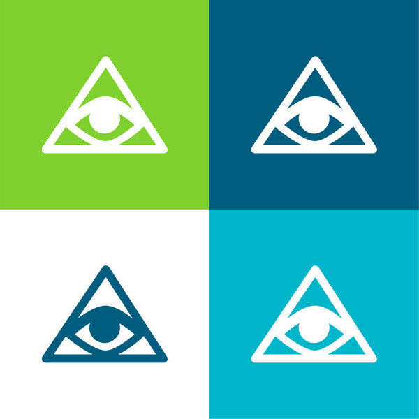 Bills Symbol Of An Eye Inside A Triangle Or Pyramid Flat four color minimal icon set