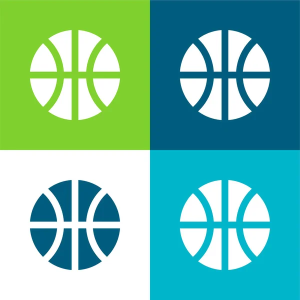 Basketball Ensemble Icônes Minimal Plat Quatre Couleurs — Image vectorielle