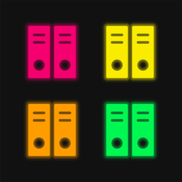 Archive Documents four color glowing neon vector icon