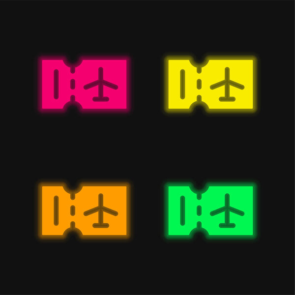 Boarding Pass four color glowing neon vector icon
