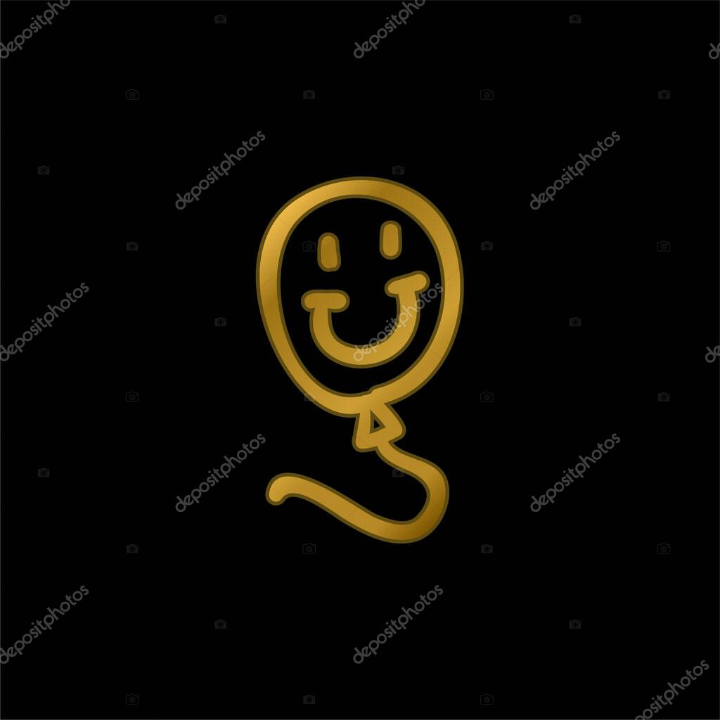 Balloon Hand Drawn Toy With Smiling Face gold plated metalic icon or logo vector