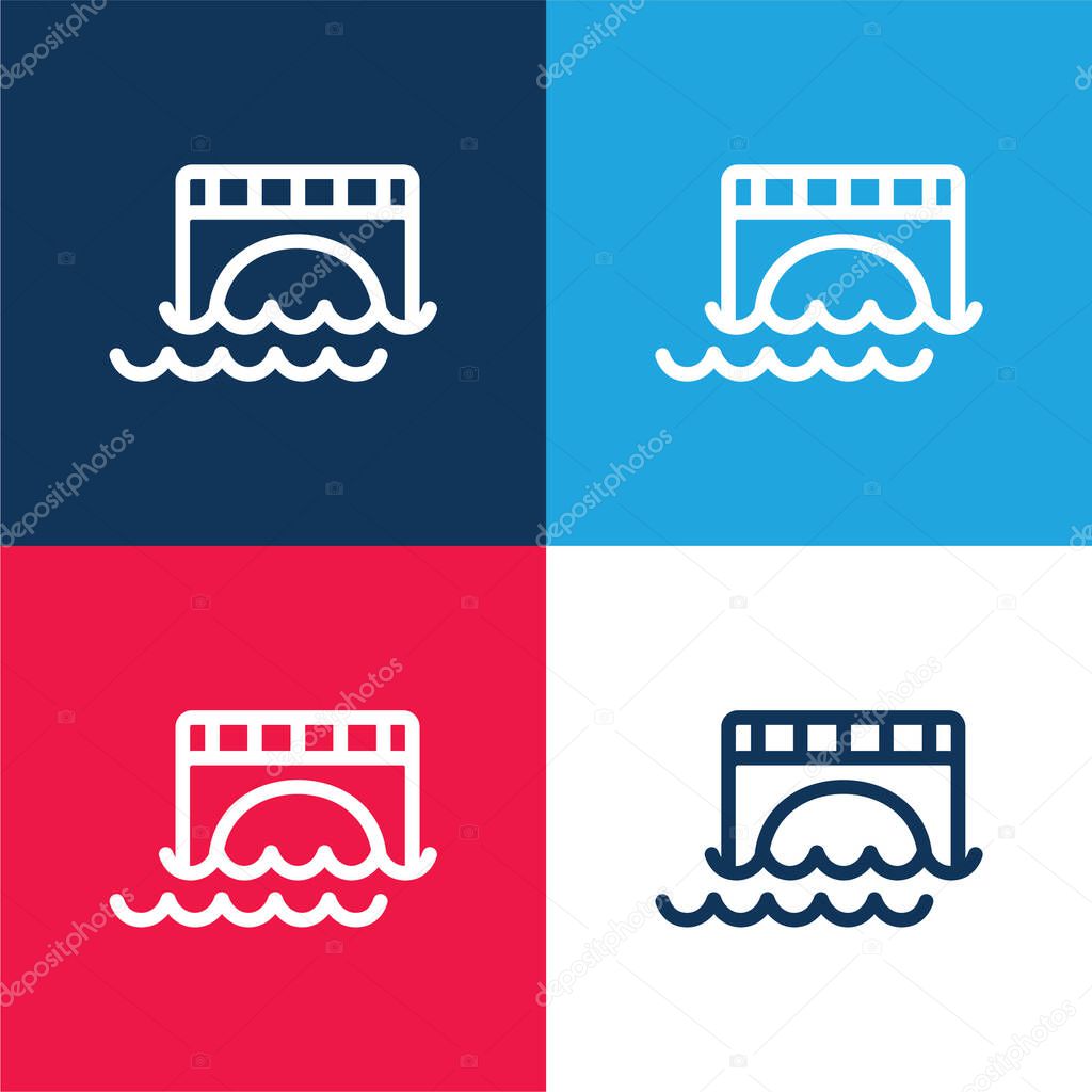 Bridge Over Water blue and red four color minimal icon set