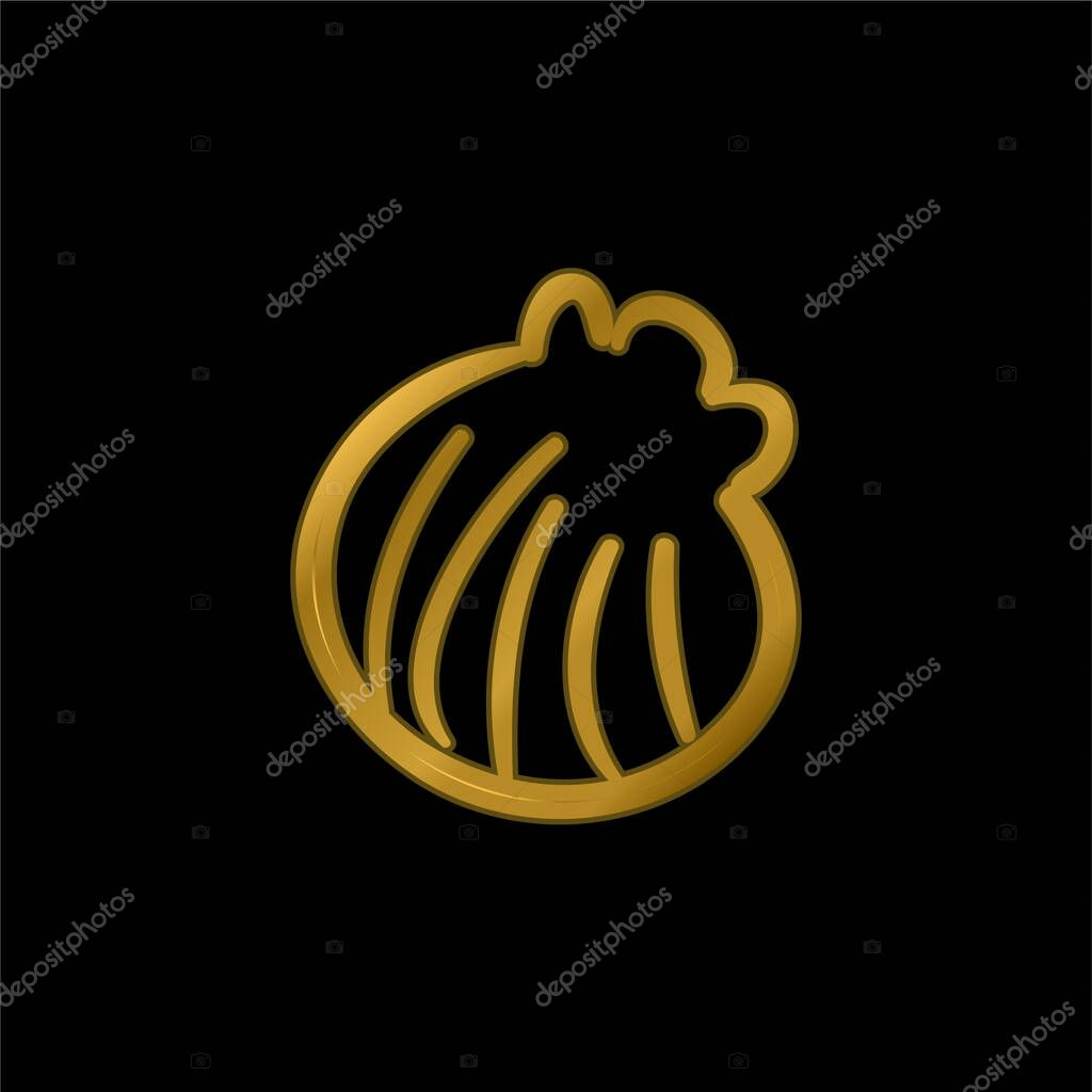 Beach Shell Hand Drawn Shape gold plated metalic icon or logo vector