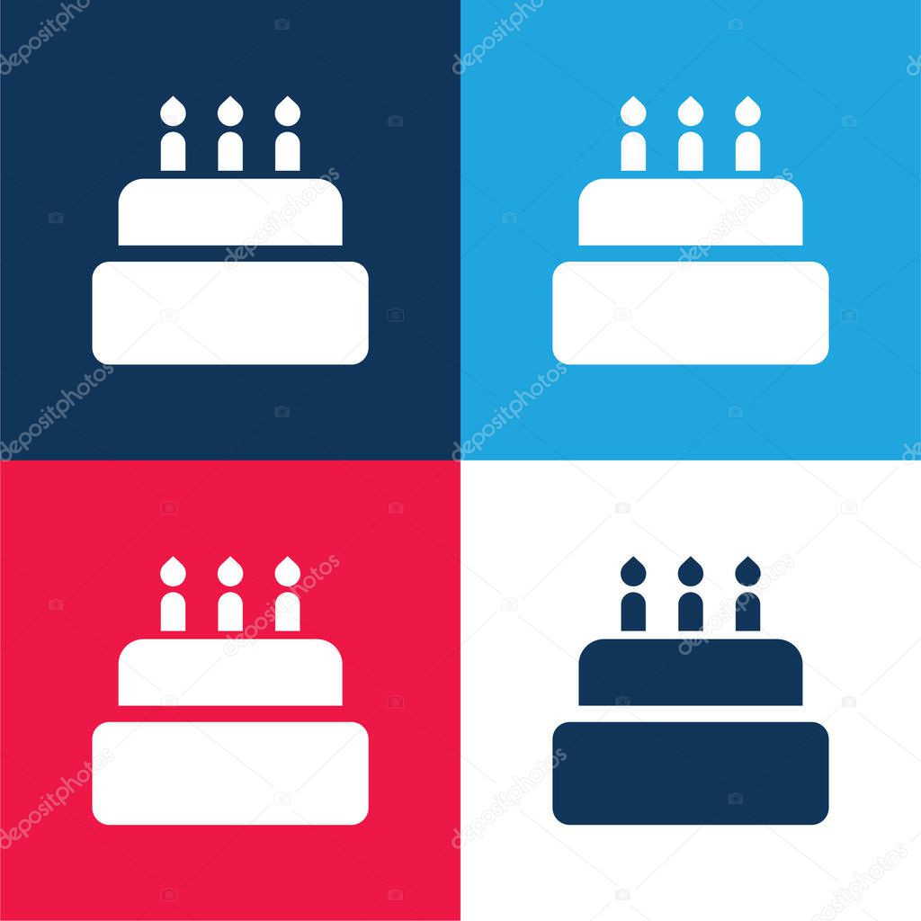 Birthday Cake blue and red four color minimal icon set