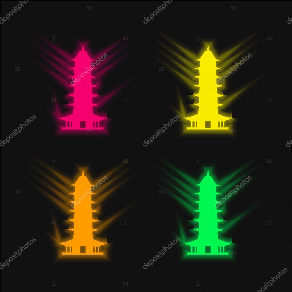 Auspicious Light Pagoda four color glowing neon vector icon
