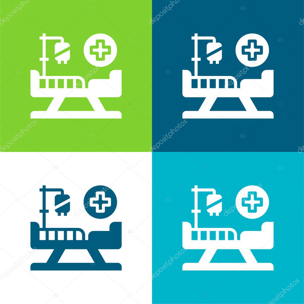 Bed Flat four color minimal icon set
