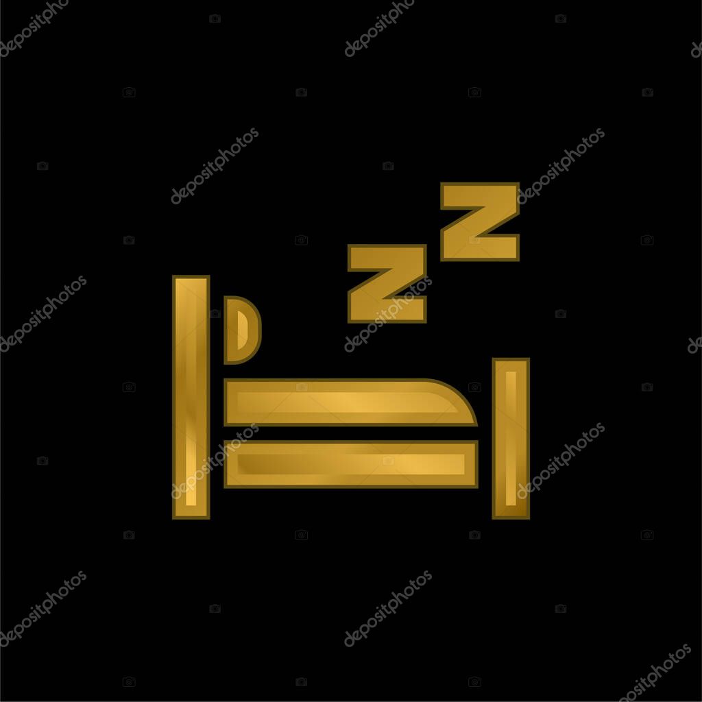 Bed gold plated metalic icon or logo vector