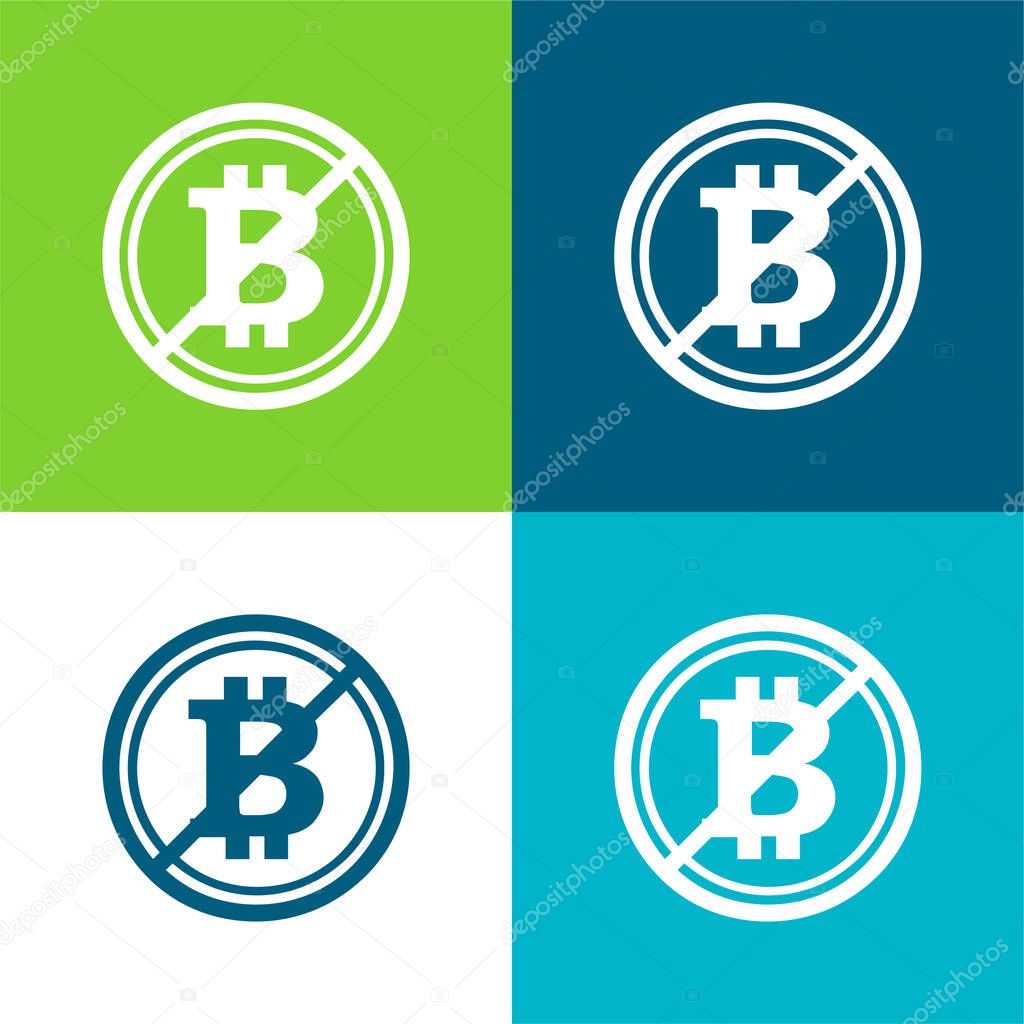 Bitcoin Not Accepted Symbol With A Slash Flat four color minimal icon set