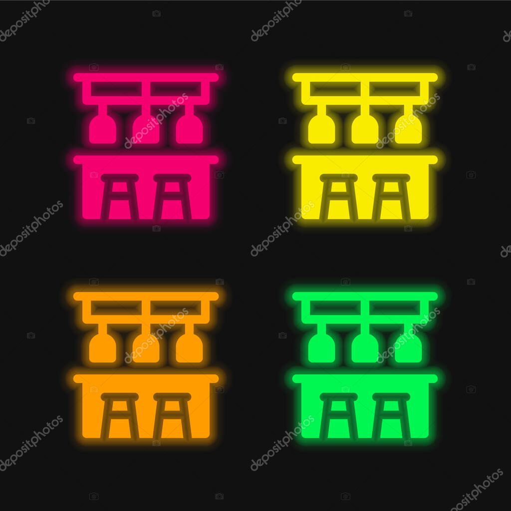 Bar Counter four color glowing neon vector icon