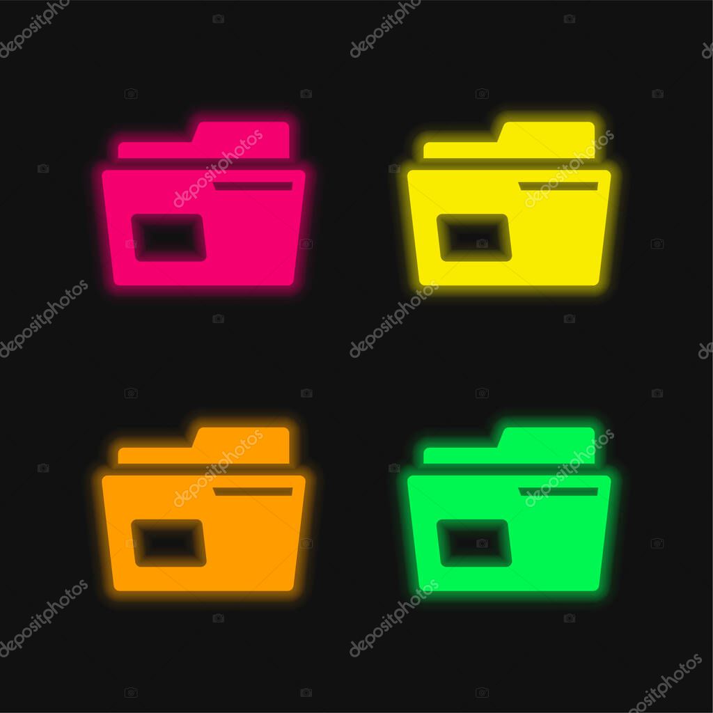 Archive four color glowing neon vector icon