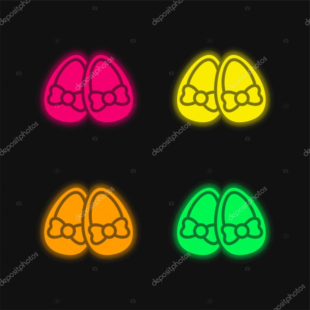 Baby Shoes four color glowing neon vector icon
