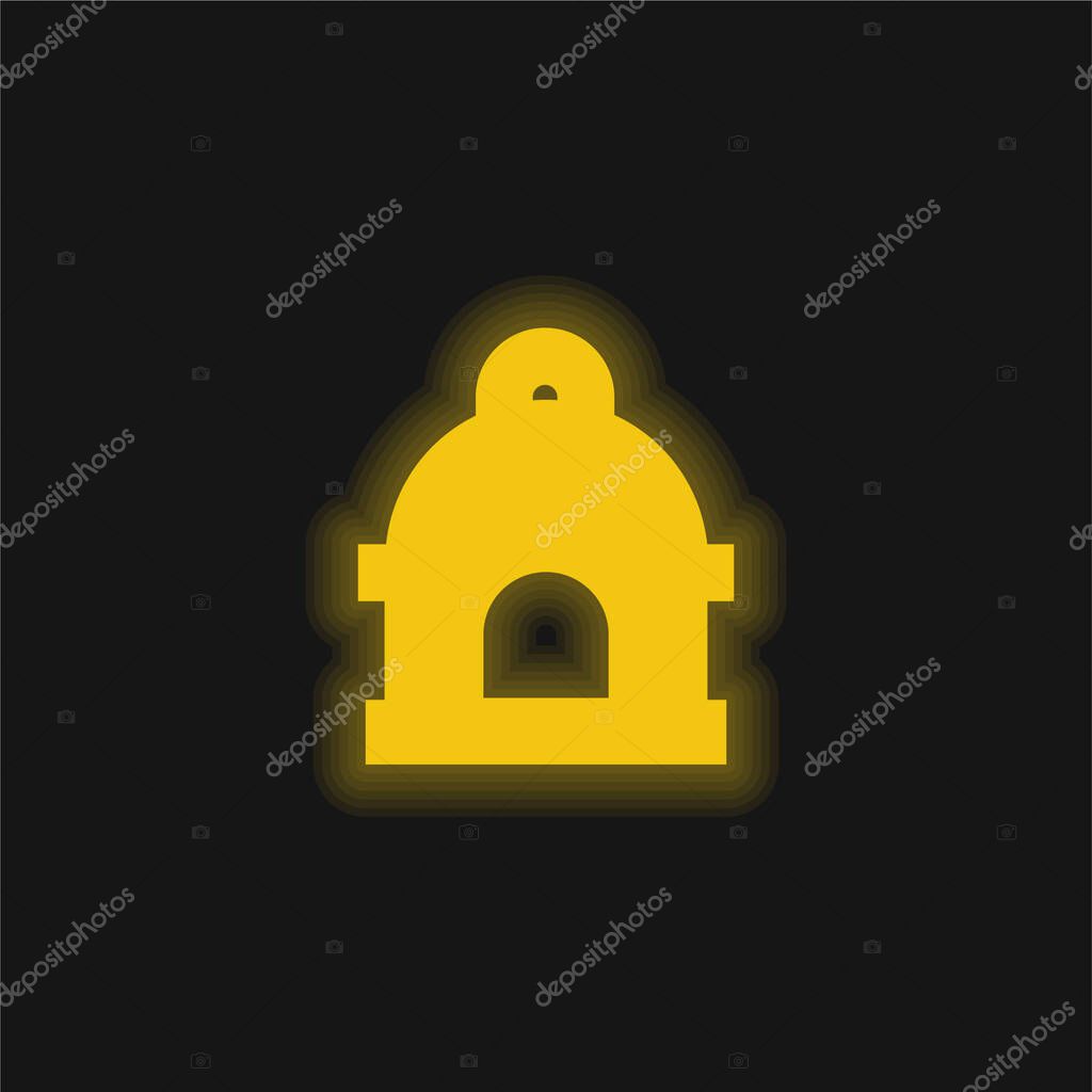 Bird House yellow glowing neon icon