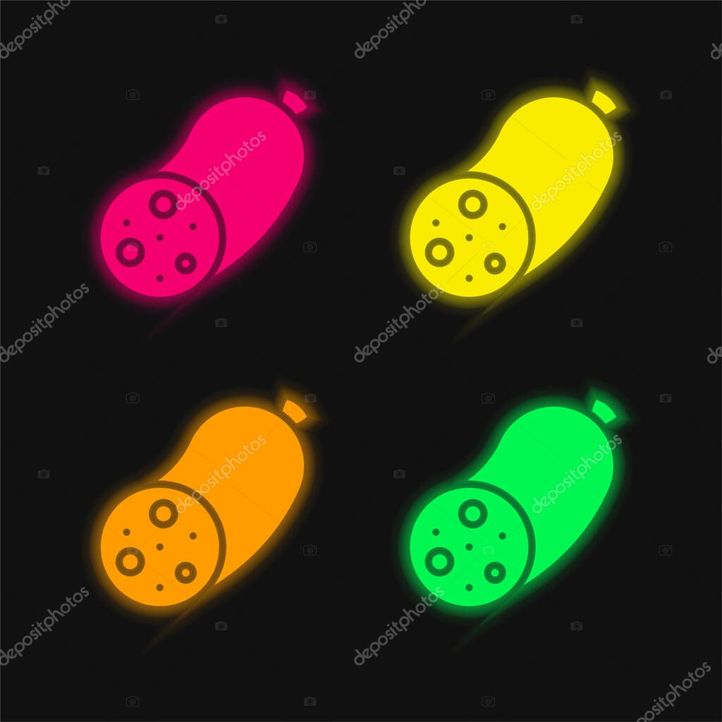 Black Pudding four color glowing neon vector icon