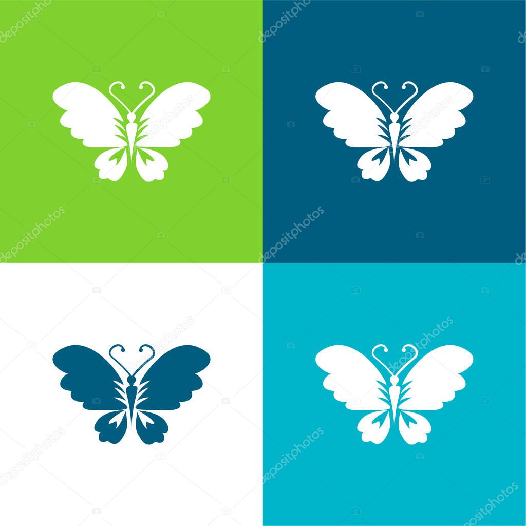 Black Butterfly Top View With Opened Wings Flat four color minimal icon set