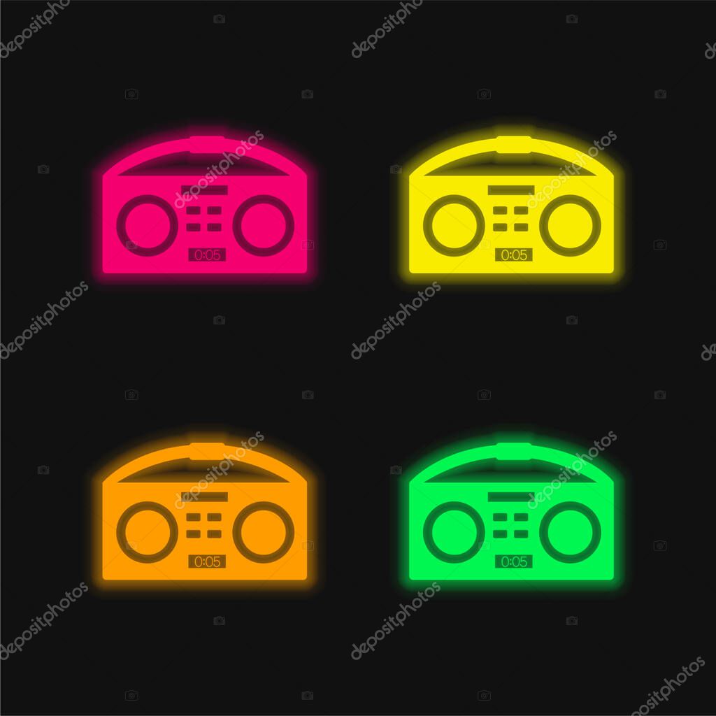 Boombox four color glowing neon vector icon