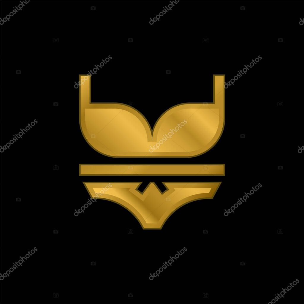 Bikini gold plated metalic icon or logo vector
