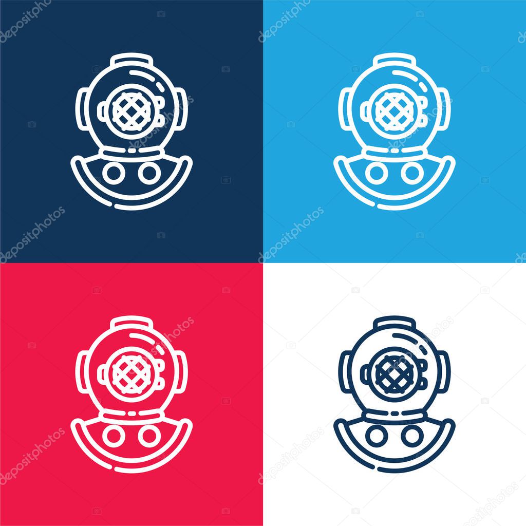 Aqualung blue and red four color minimal icon set