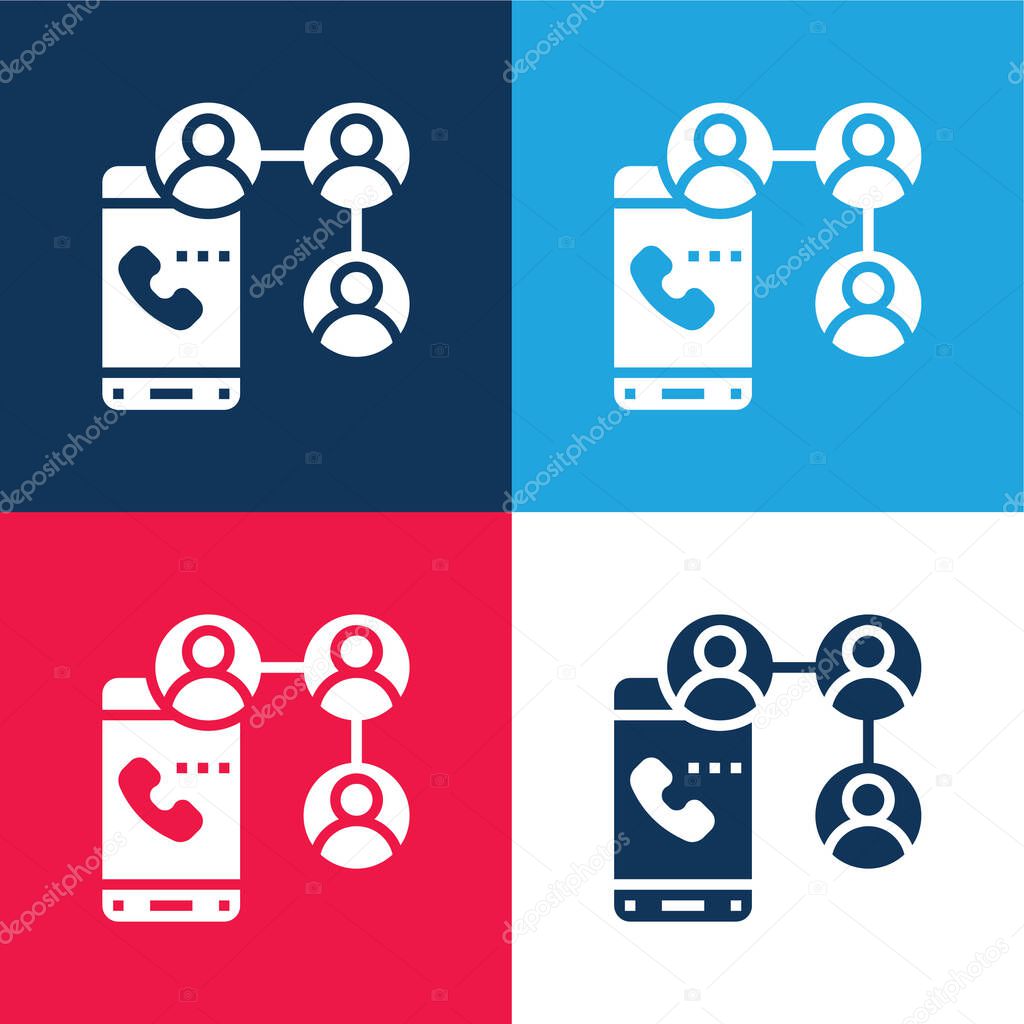 Audio blue and red four color minimal icon set