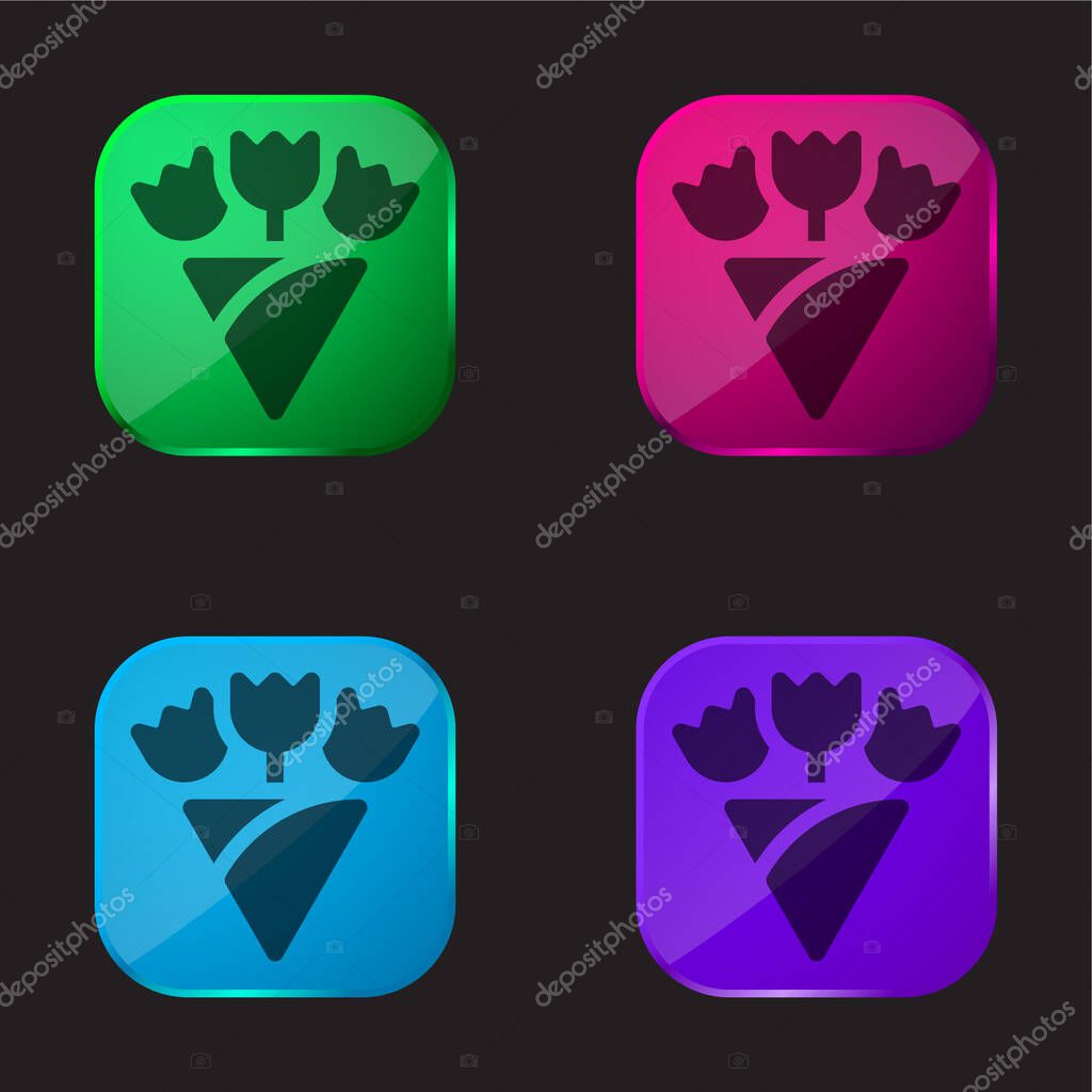 Bouquet four color glass button icon