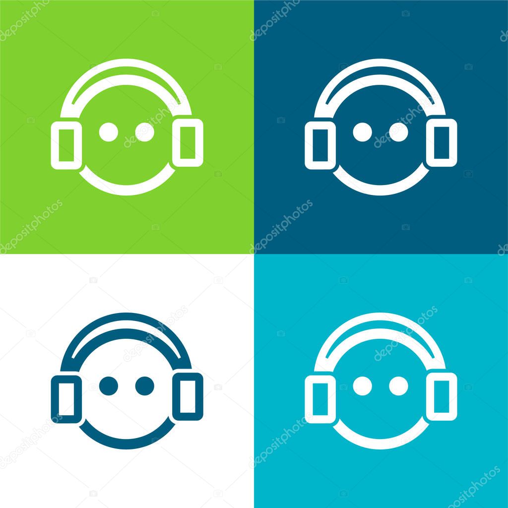 Boy With Headphones Flat four color minimal icon set